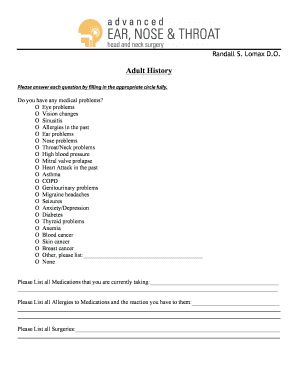 Adult Medical History Form