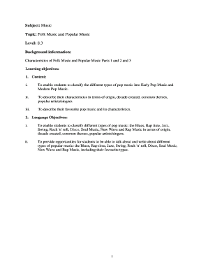 Music Worksheet: Folk and Popular Music
