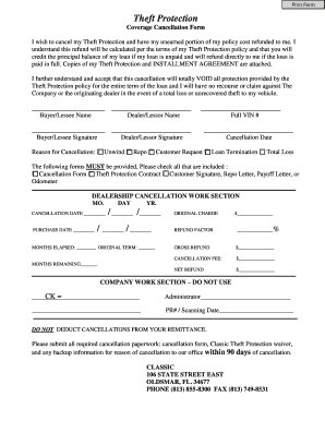 Theft Protection Coverage Cancellation Form