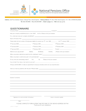 Cayman Islands Pension Plan Questionnaire