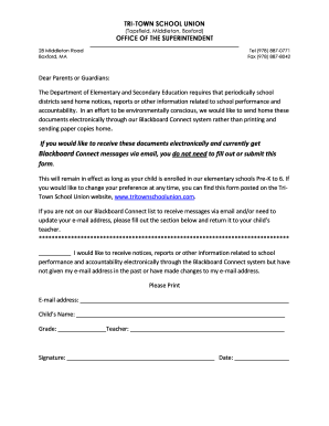 Tri-Town School Union Electronic Notification Consent Form
