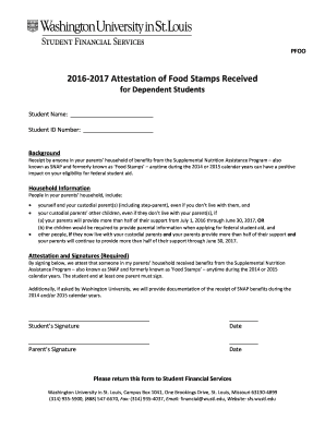 2016-2017 Food Stamps Attestation Form