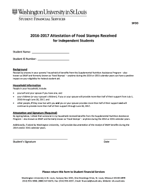 2016-2017 Food Stamps Attestation Form