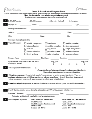 HealthAmerica Learn & Earn Refund Request Form
