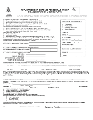 Application for Disabled Person Tag and License Plate