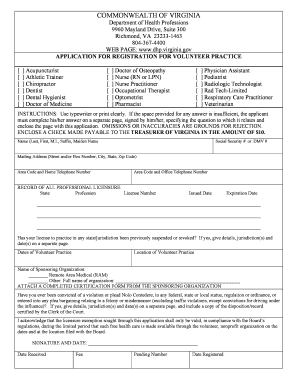 Virginia Volunteer Practice Registration Application