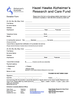 Hazel Hawke Alzheimer’s Research and Care Fund Donation Form
