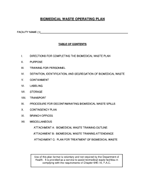 BIOMEDICAL WASTE OPERATING PLAN - Florida Department of Health