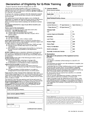 Declaration of Eligibility for Q-Ride Training