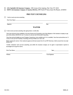 Life Insurance Pre-Test Counseling Waiver