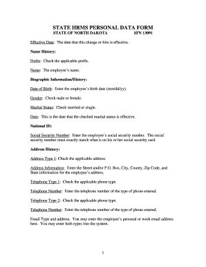 State of North Dakota Personal Data Form
