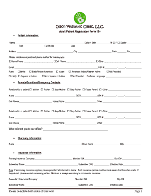 Adult Patient Registration Form