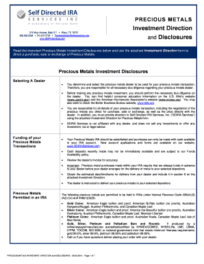 Precious Metals Investment Direction Form