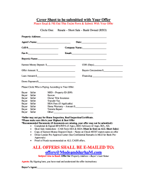 Real Estate Offer Cover Sheet