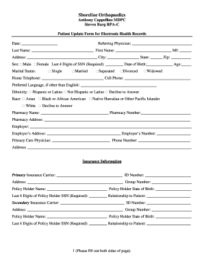 Patient Update Form for Electronic Health Records