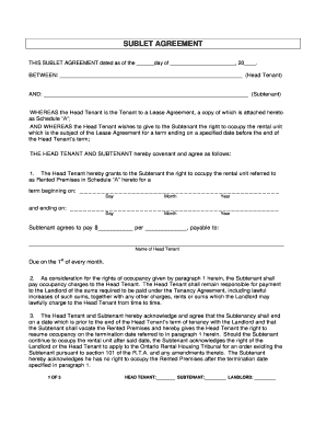 Sublet Agreement