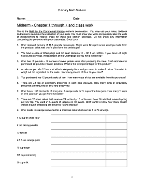 Culinary Math Midterm Exam