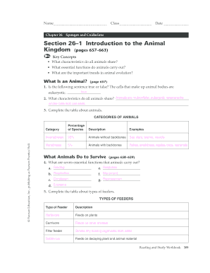 Sponges and Cnidarians Worksheet