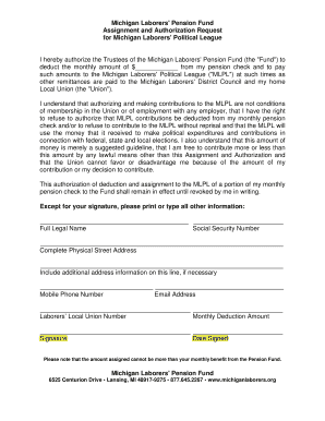 Michigan Laborers' Pension Fund Political Contribution Authorization