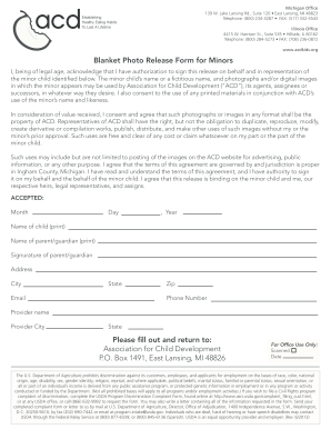 Blanket Photo Release Form for Minors