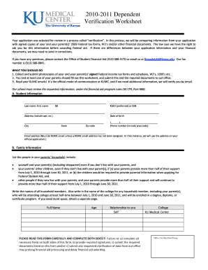 2010-2011 Dependent Verification Worksheet