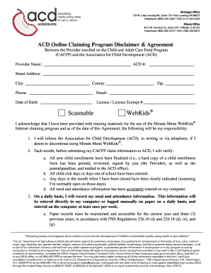 ACD Online Claiming Program Disclaimer & Agreement