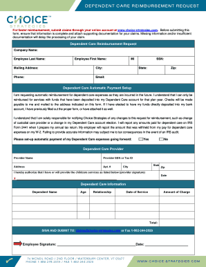 Dependent Care Reimbursement Request Form