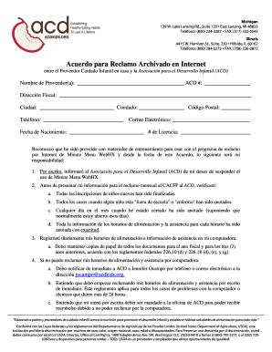 Acuerdo para Reclamo Archivado en Internet