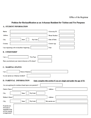 Arkansas Residency Reclassification Petition