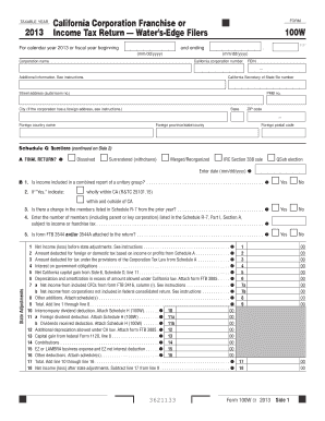 California Corporation Franchise or Income Tax Return 100W