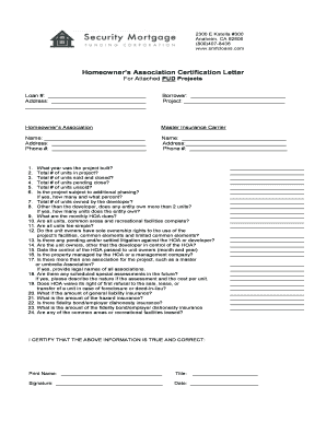Homeowner's Association Certification Letter