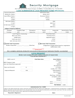 Loan Submission & Lock Request Form