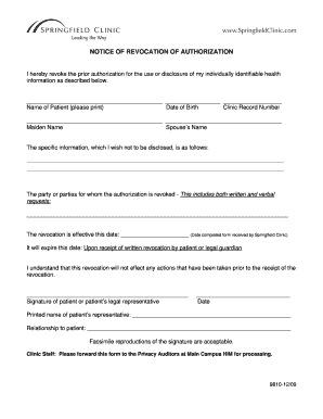 Notice of Revocation of Authorization