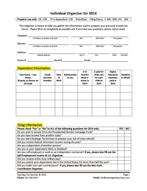 2014 Individual Tax Organizer