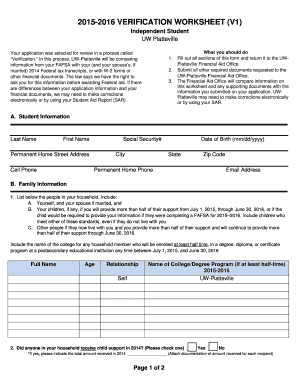 2015-2016 Verification Worksheet
