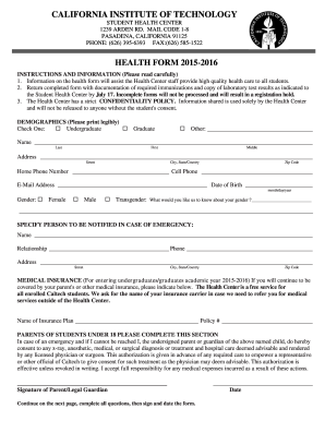 California Institute of Technology Student Health Form