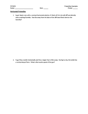Physics Projectiles Examples Worksheet