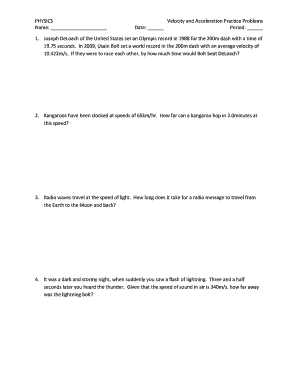 Physics Velocity and Acceleration Practice Problems