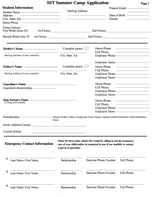 SST Summer Camp Application