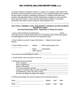 SAU 16 Initial Bullying Report Form