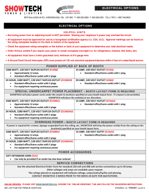 SHOWTECH Electrical Order Form