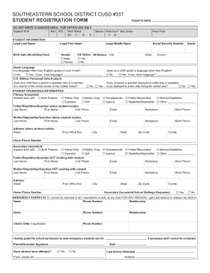 Southeastern School District Student Registration Form