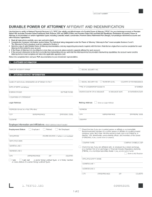 Durable Power of Attorney Affidavit and Indemnification