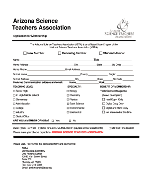 Arizona Science Teachers Association Membership Application