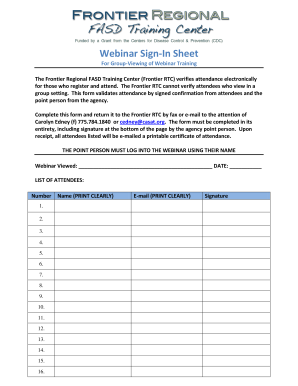 Webinar Sign-In Sheet