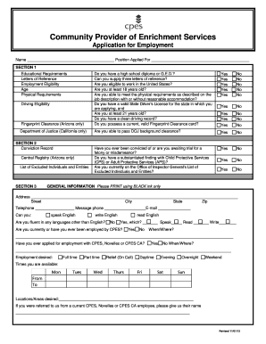 Community Provider of Enrichment Services Employment Application