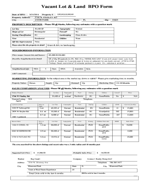 Vacant Lot & Land BPO Form