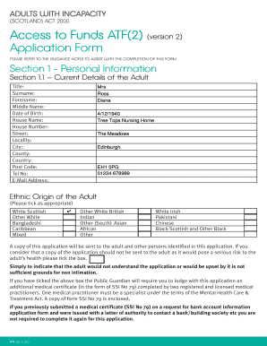 Adults with Incapacity Access to Funds Application Form