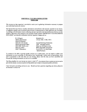Individual Tax Organizer Form 1040