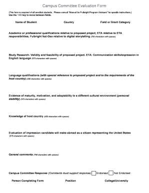 Fulbright Form 10: Campus Committee Evaluation